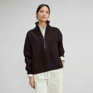 Everlane The Felted Merino Half Zip Black Sweater